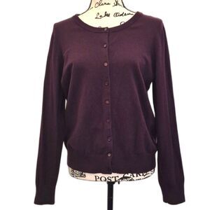 Talbots Cardigan Sweater M Pima Cotton Button Front Purple Iridescent Buttons